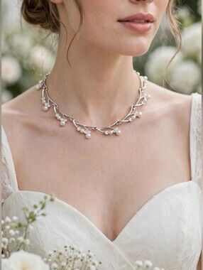 Swarosvki Silver Pearl Accent Choker Necklace